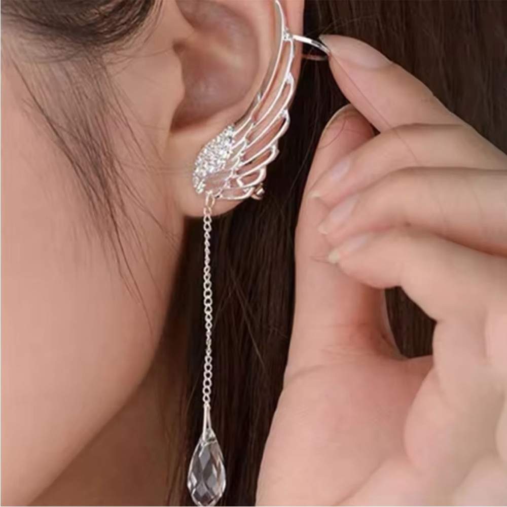 Silver Crystal Angel Wings Drop Earrings